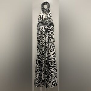 Bicici Zebra Print Beaded Halter Maxi Dress | Size M